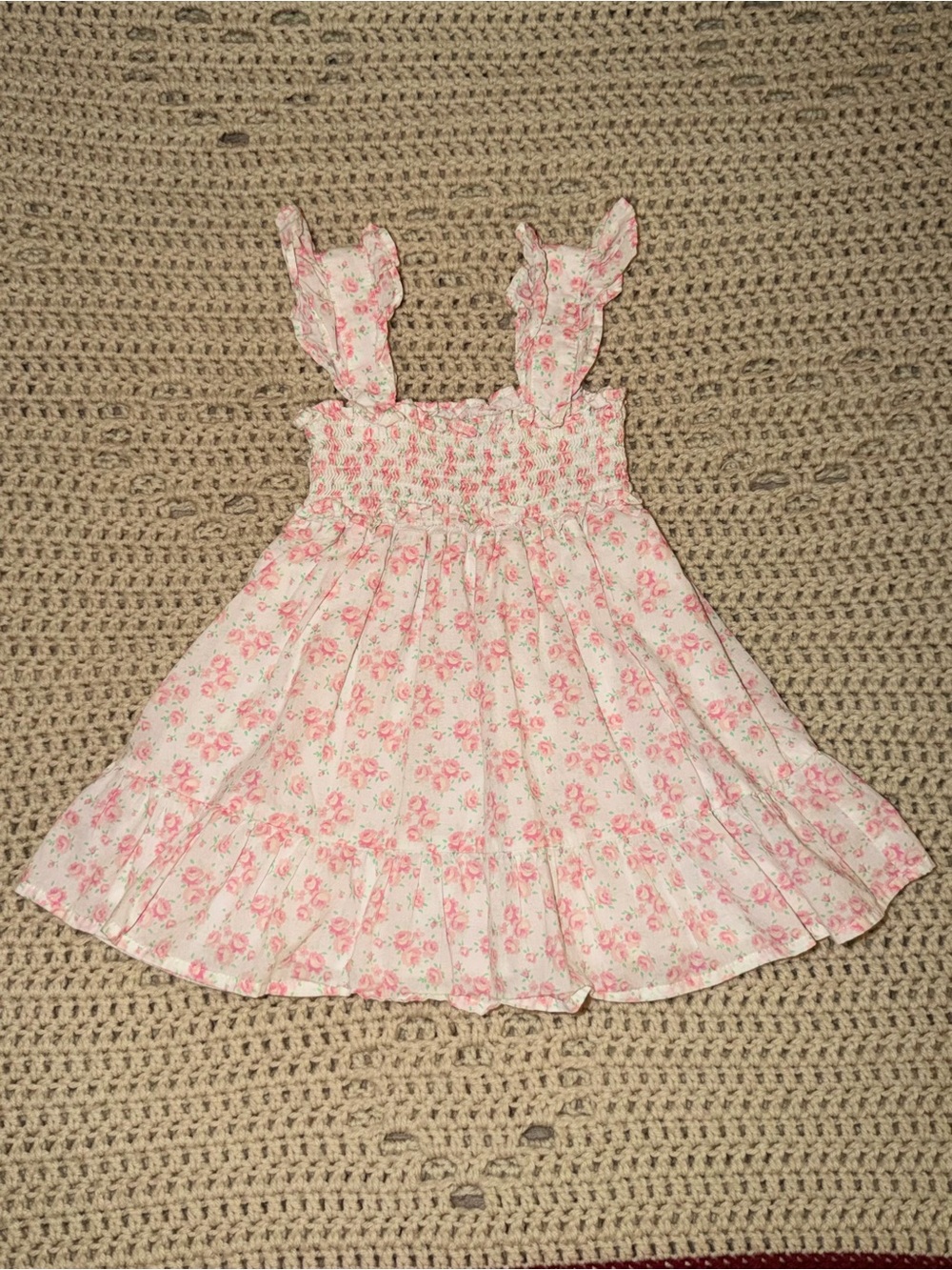 Janie and Jack Pink Floral Smocked Dress Set w/ Bloomers 12-18M